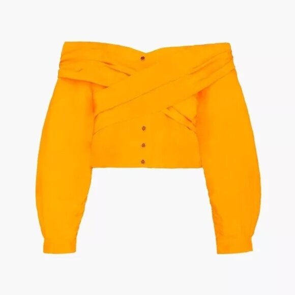 NWT Zara LIMITED EDITION Crop Off-the-Shoulder Tie Detail Wrap Top SM Orange - Picture 1 of 10